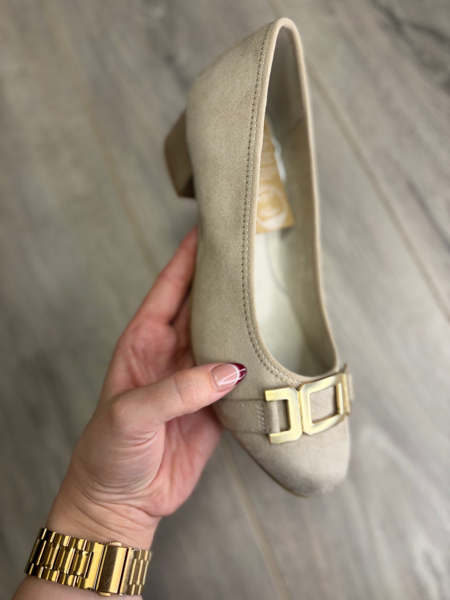 Jana - Beige Buckle Court Shoe