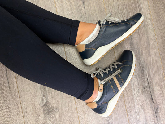 Remonte - Navy/Beige Lace Zip Trainer