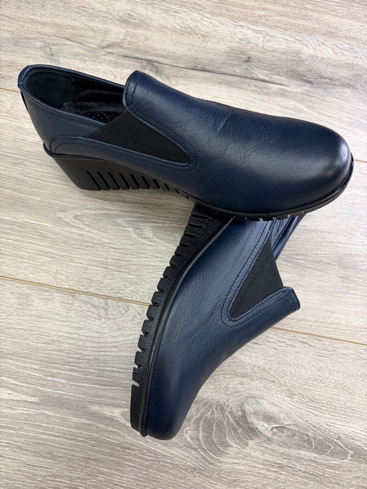 Lotus - Navy Slip-on Wedge
