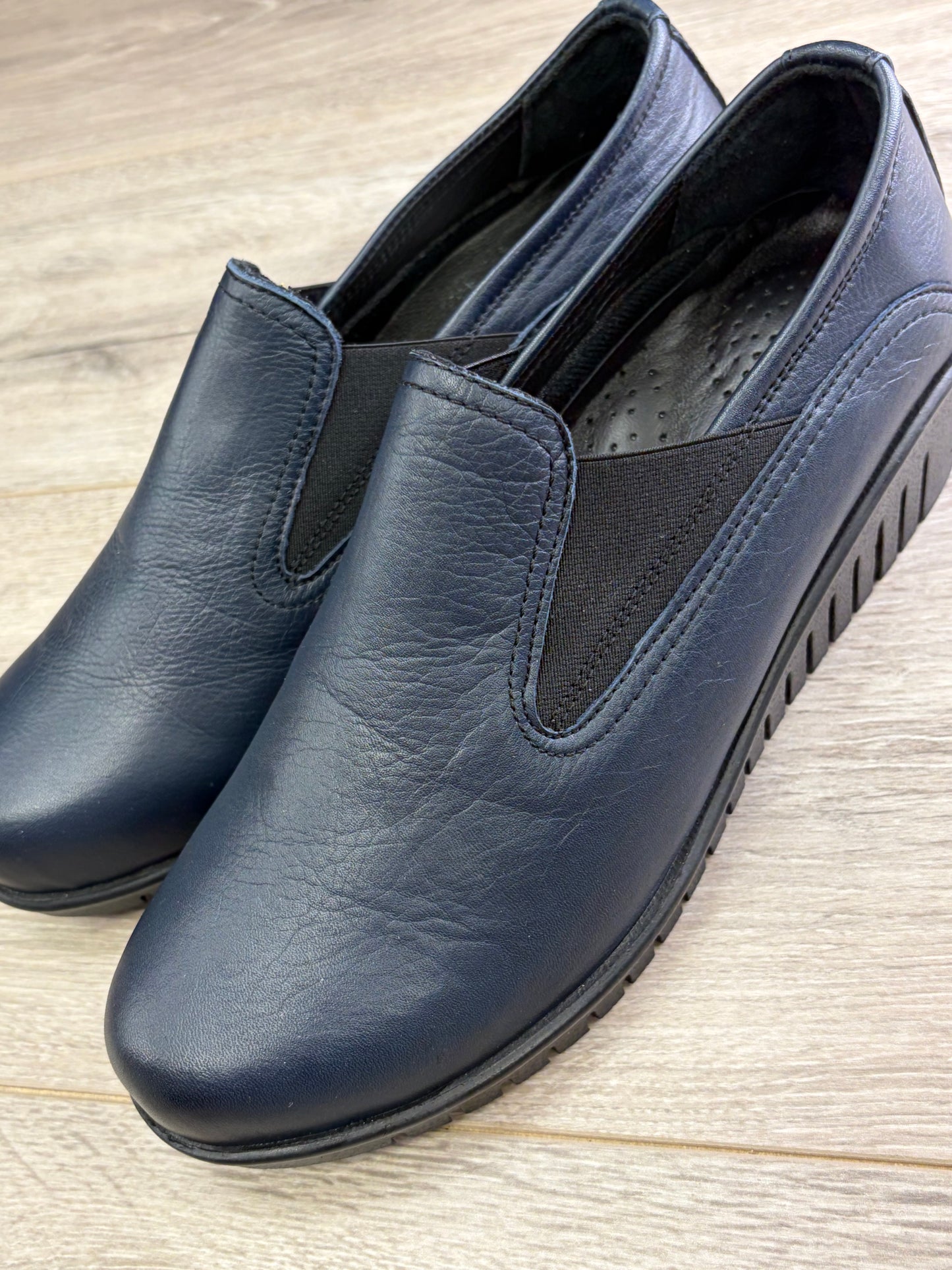 Lotus - Navy Slip-on Wedge