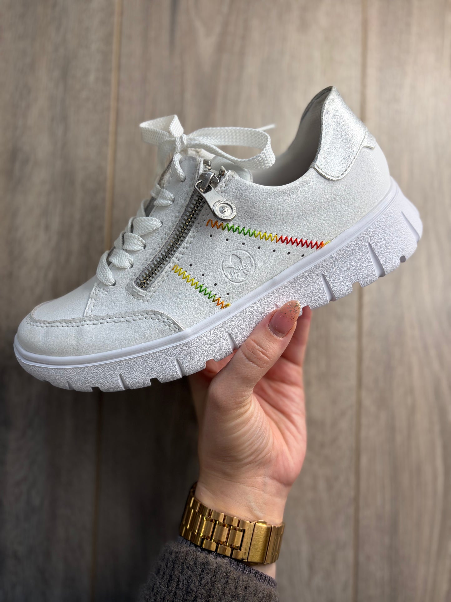 Rieker - White - Multi Stripe Trainer