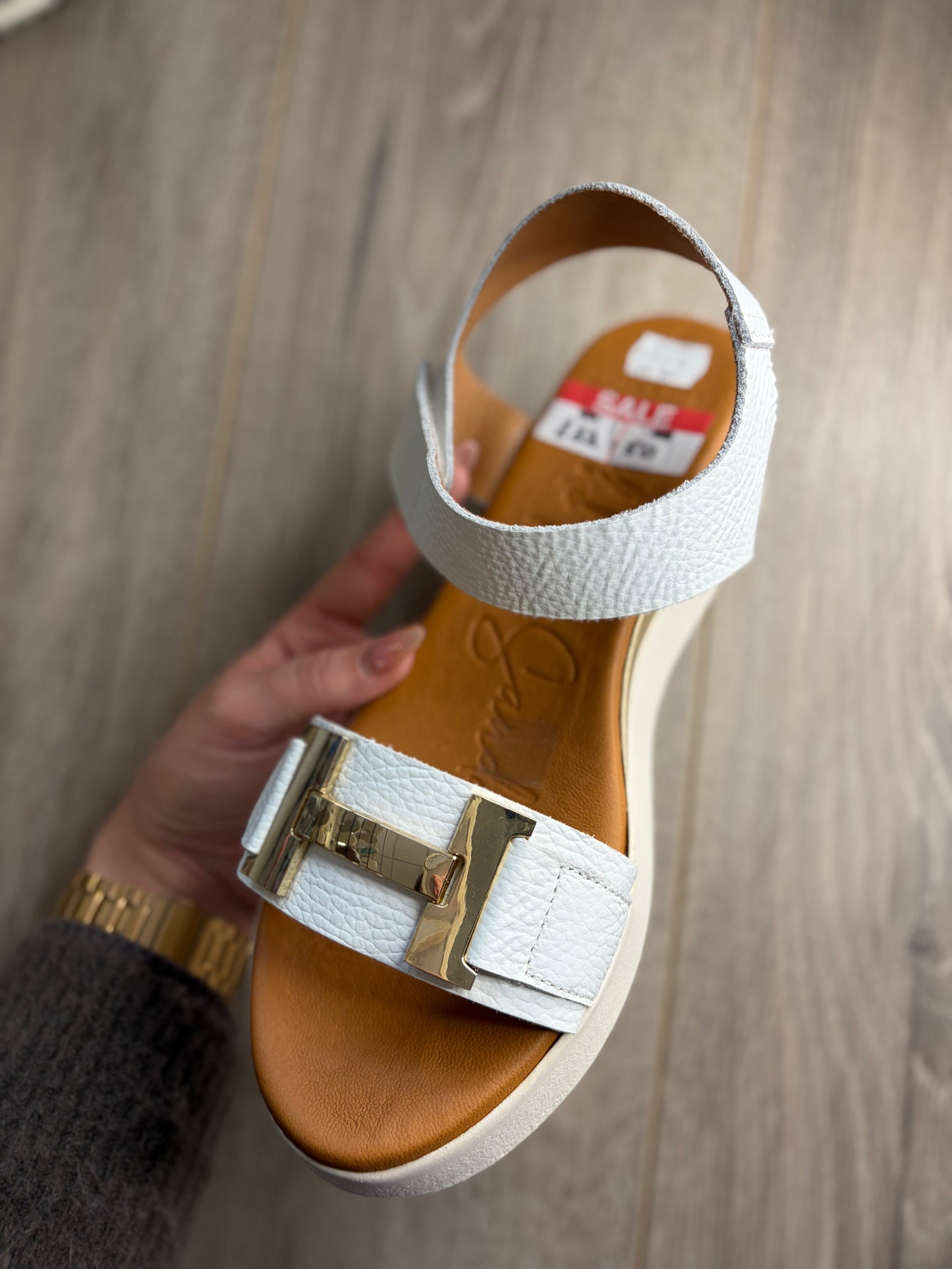 OhMySandals - White-Gold Buckle Sandal