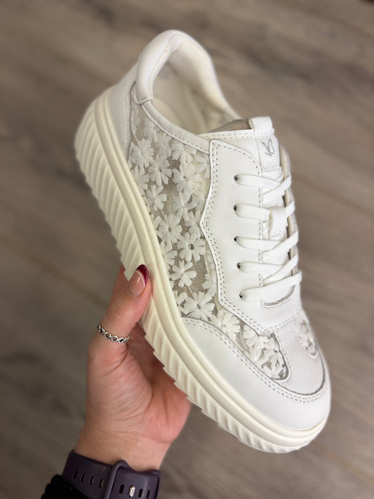 Caprice - White Flower Mesh Trainer