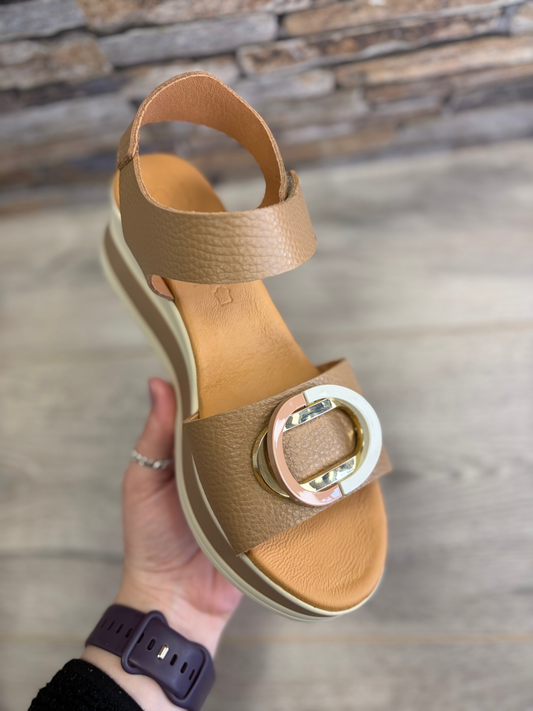 Oh My Sandals - Tan - Cream Buckle