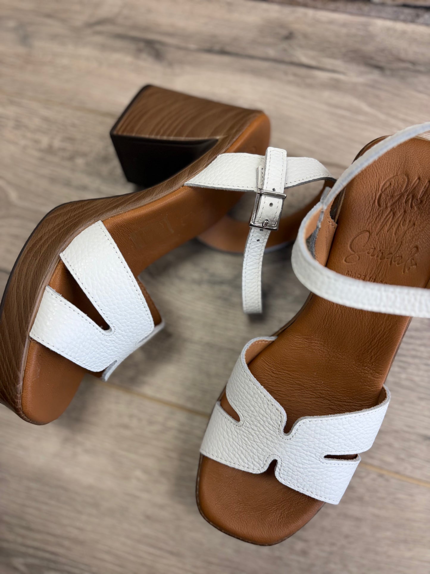 Oh My Sandals - White Wooden Heel