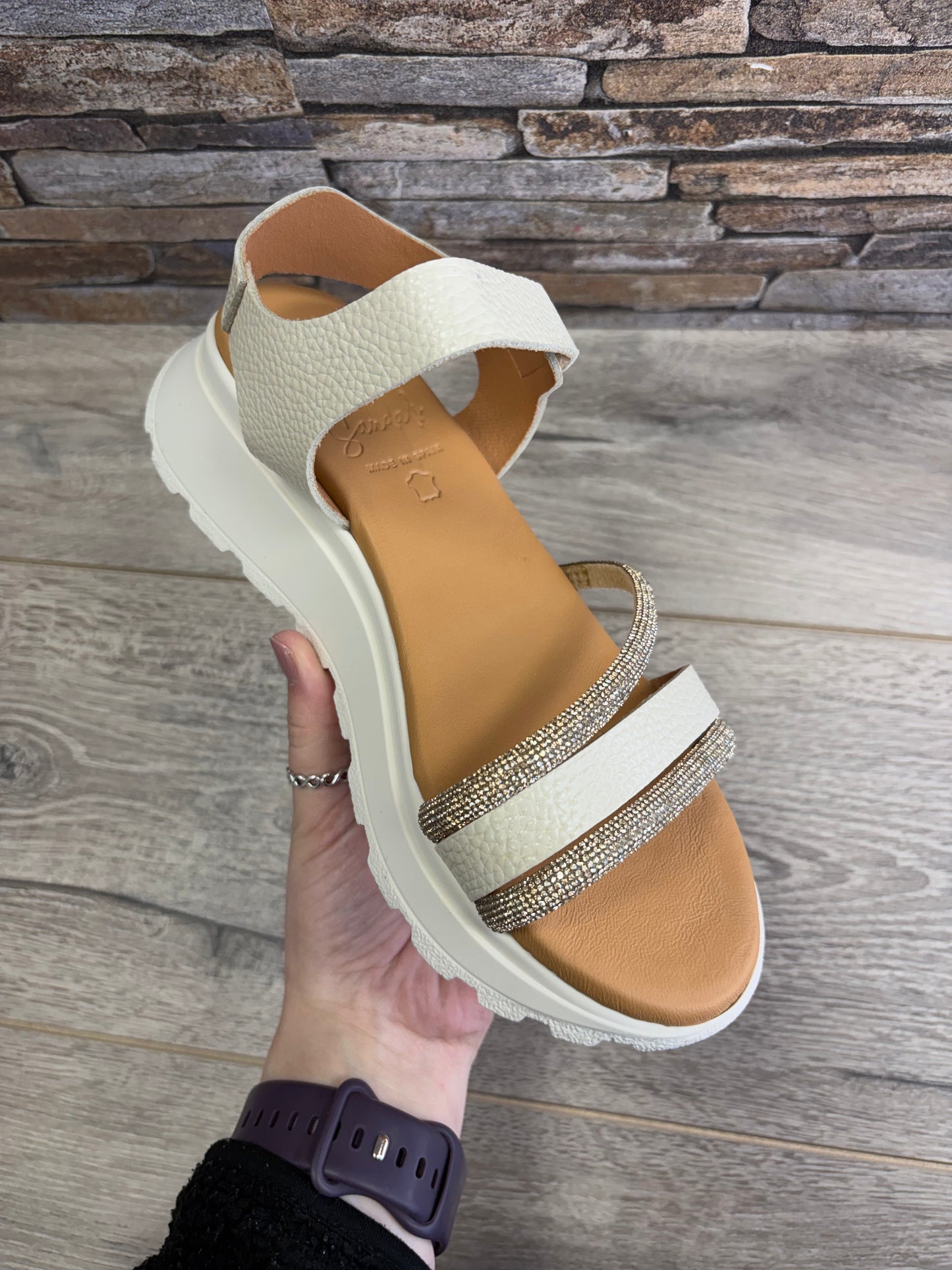 Oh My Sandals - Cream Wedge - Sparkle Detail